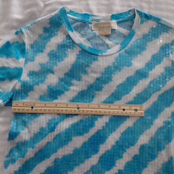 Blue and White Sequin MK top - Picture 4 of 5